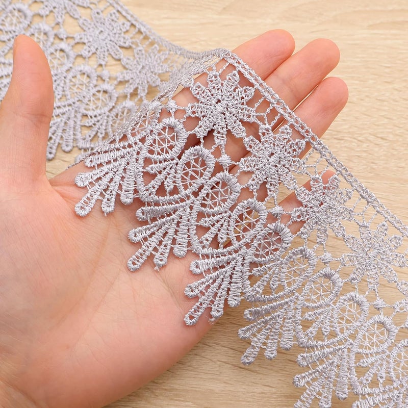 GXTIZAS Gray Lace Trim 5 Yards Wide Venise Lace Ribbon Embroidered Edge Trim for Sewing Crafts Pillow Case - Image 4
